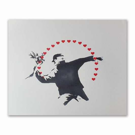 Mrs Banksy - Flower Thrower (Love) - Canvas + Spray Painted Crate