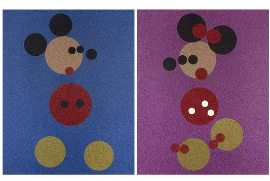 Damien Hirst - Mickey (Blue Glitter) + Minnie (Pink Glitter) Set of 2 (Framed)