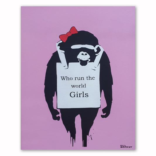 Mrs Banksy - Who run the World - Canvas + Spray Painted Crate